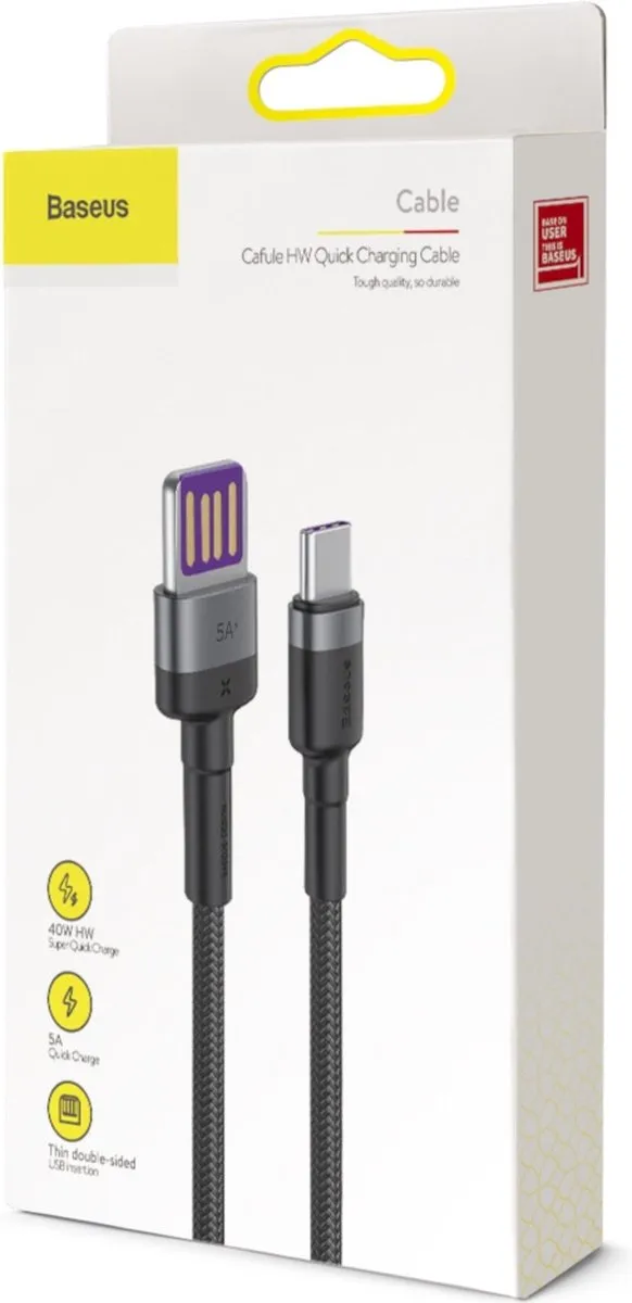 Baseus Cafule USB-C Kabel 40W QC3.0 1m - Zwart