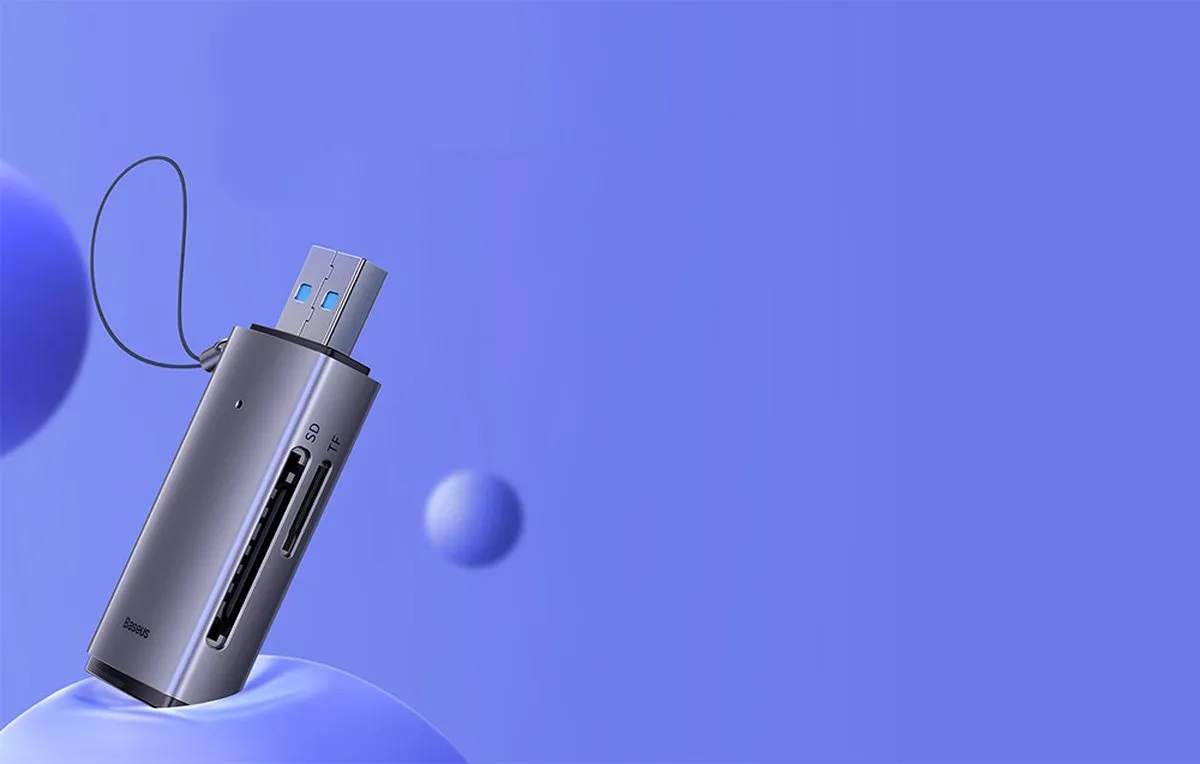 Baseus Lite WKQX060013 USB SD/TF-kaartlezer - Grijs