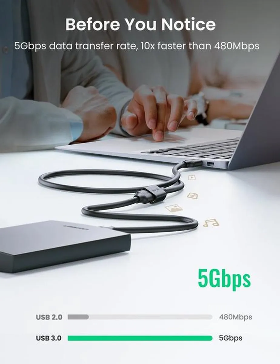 Ugreen USB 3.0 Verlengkabel 5Gbps 1m - Goud