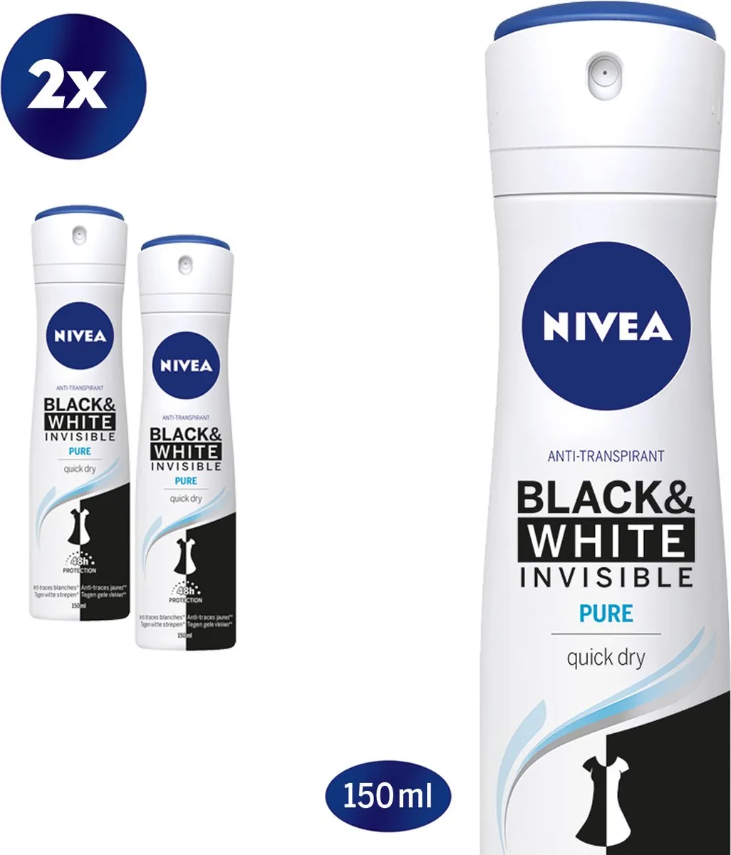 NIVEA Invisible For Black & White Pure Deo Spray 2x150ml