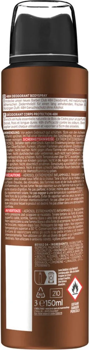 L'Oréal Men Expert Barber Club Deospray 150ml - 6 Stuks