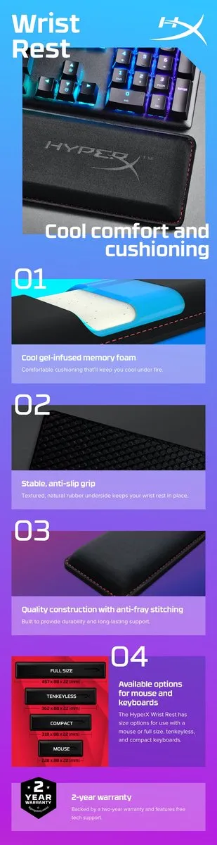 HyperX Wrist Rest Compact Gel-polssteun – Zwart