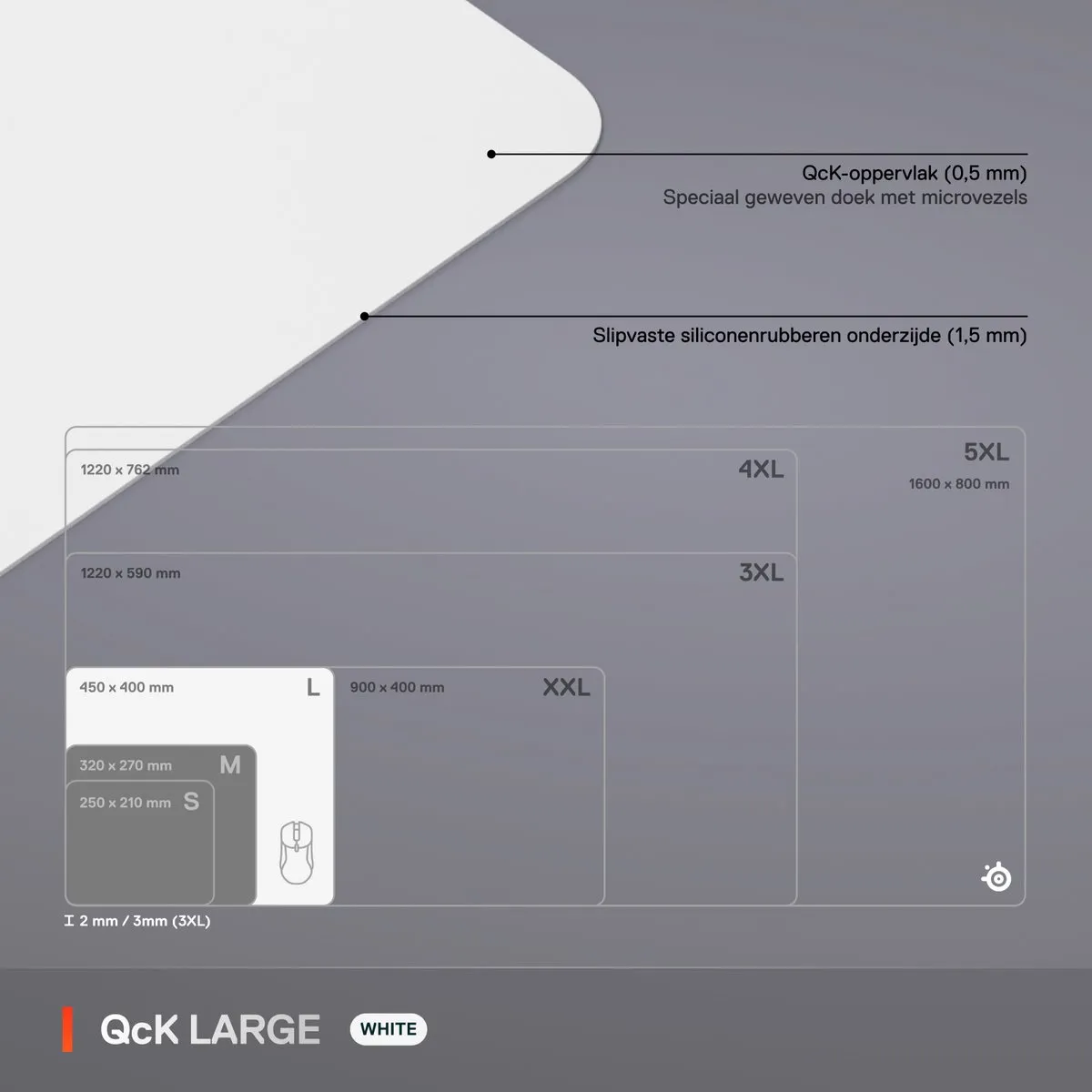 SteelSeries QcK Large Gaming Mousepad 490x420mm Wit