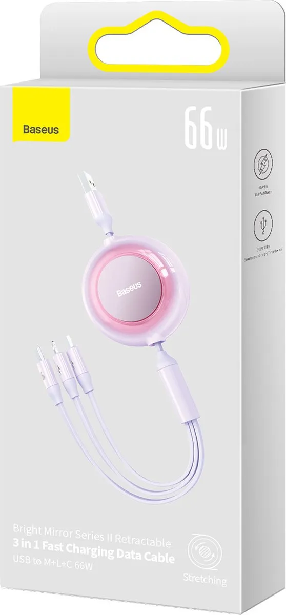 Baseus Bright Mirror 2 3-in-1 Kabel - 66W - 1,1m - Paars