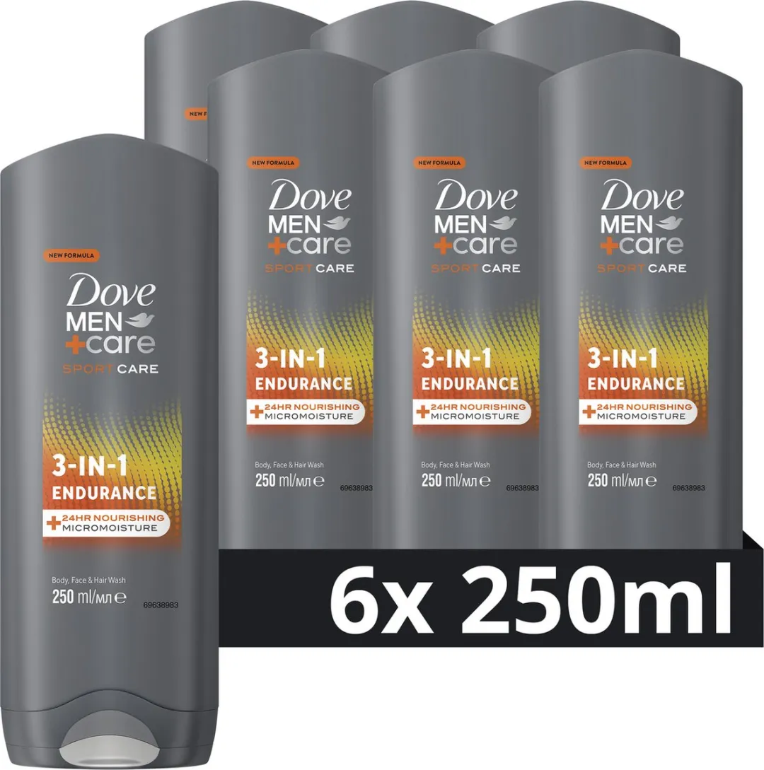 Dove Men+Care 3-in-1 Douchegel - Sport Care Endurance - 6 x 250 ml - Voordeelverpakking