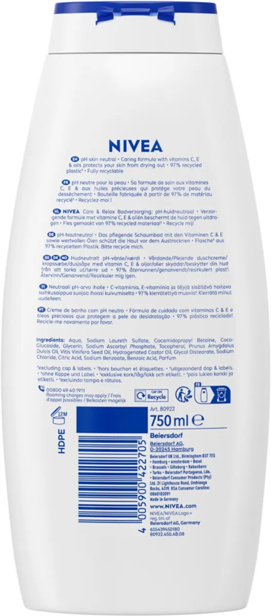 NIVEA Care & Relax Badschuim Hibiscus 4500ml - 6 Stuks