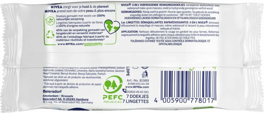 NIVEA Reinigingsdoekjes Mini Verfrissend - 84g - 12x7 Stuks