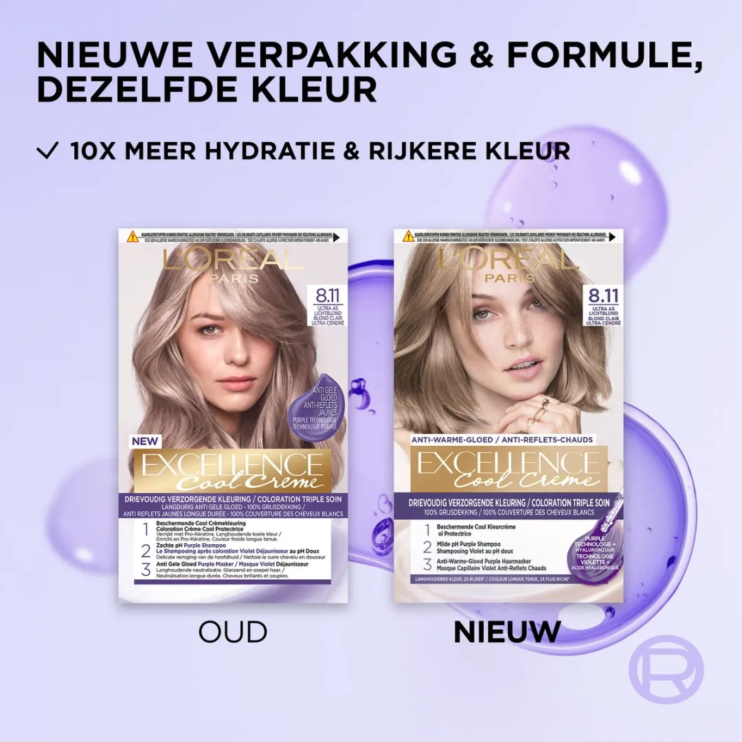L'Oréal Paris Excellence Cool Crème 8.11 Permanent Haarkleuring - Ultra Ash Lichtblond 1035ml