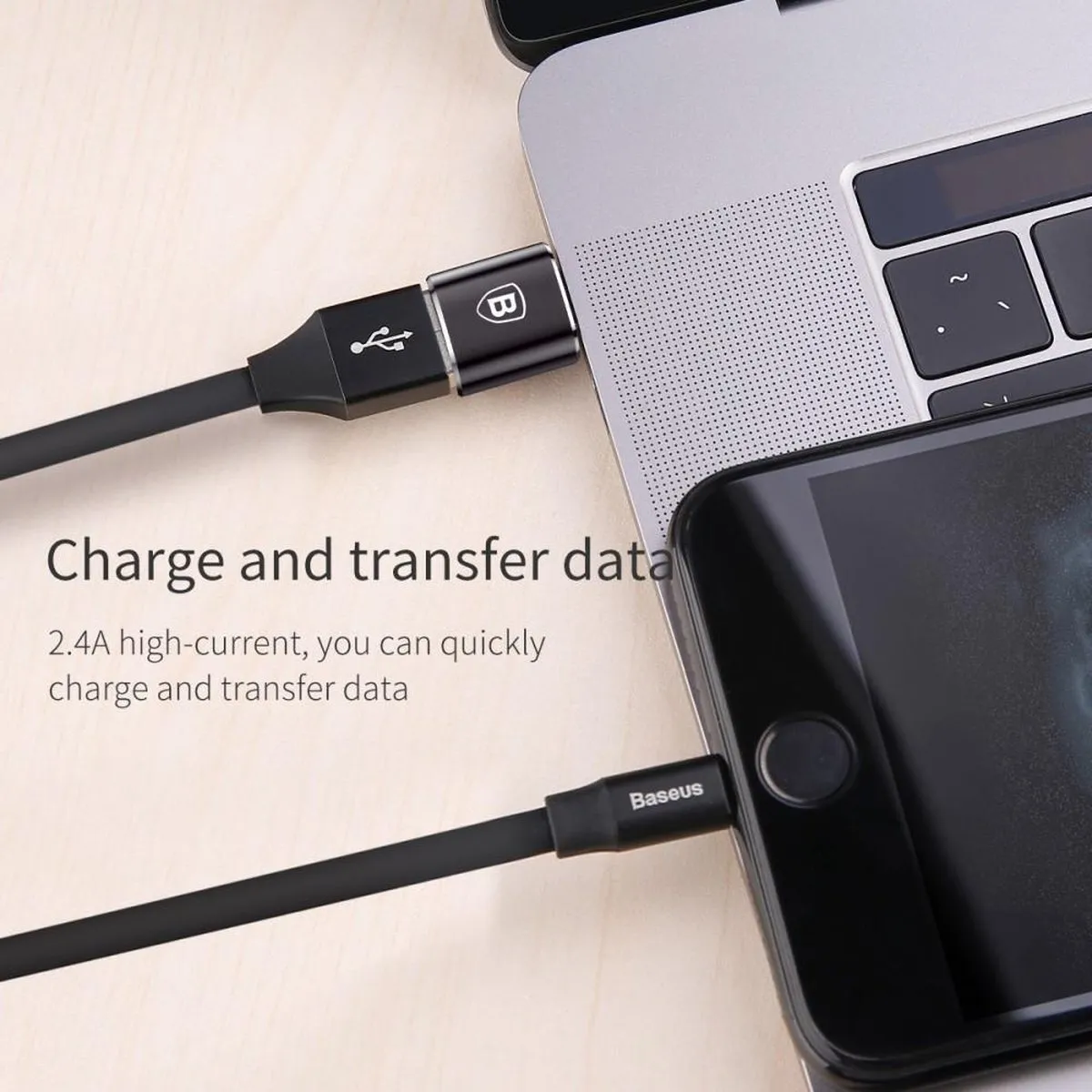 Baseus CATOTG-01 USB naar USB Type-C OTG-adapter - Zwart