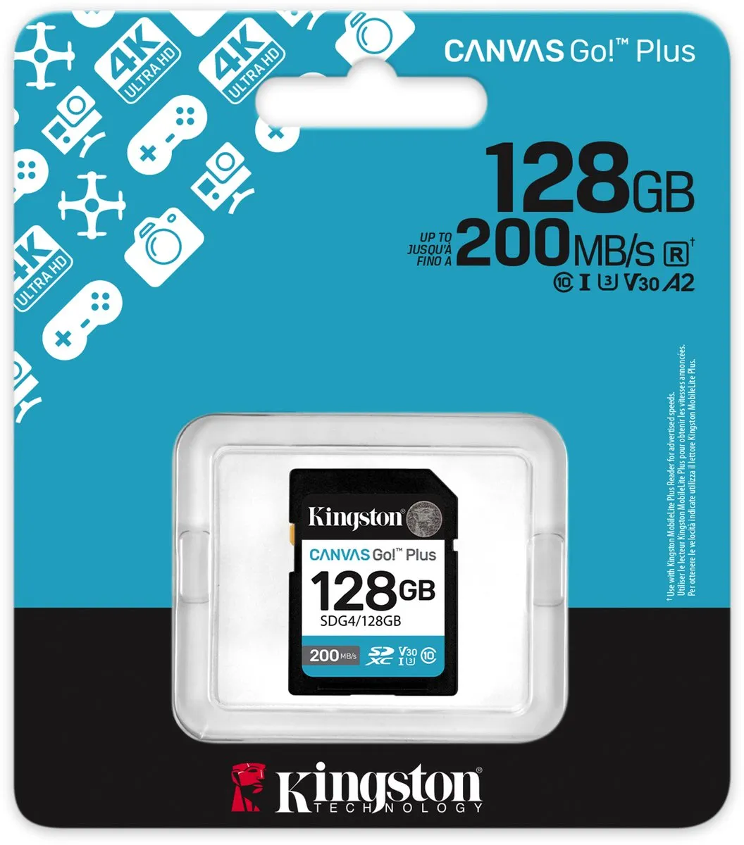 Kingston Canvas Go Plus SDG4/128GB SDXC Geheugenkaart 128GB