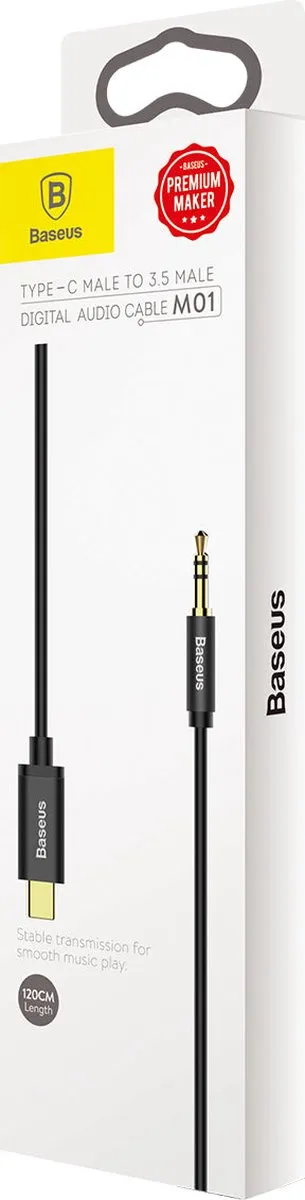 Baseus USB-C naar 3,5mm Jack Kabel 1,2m - Zwart