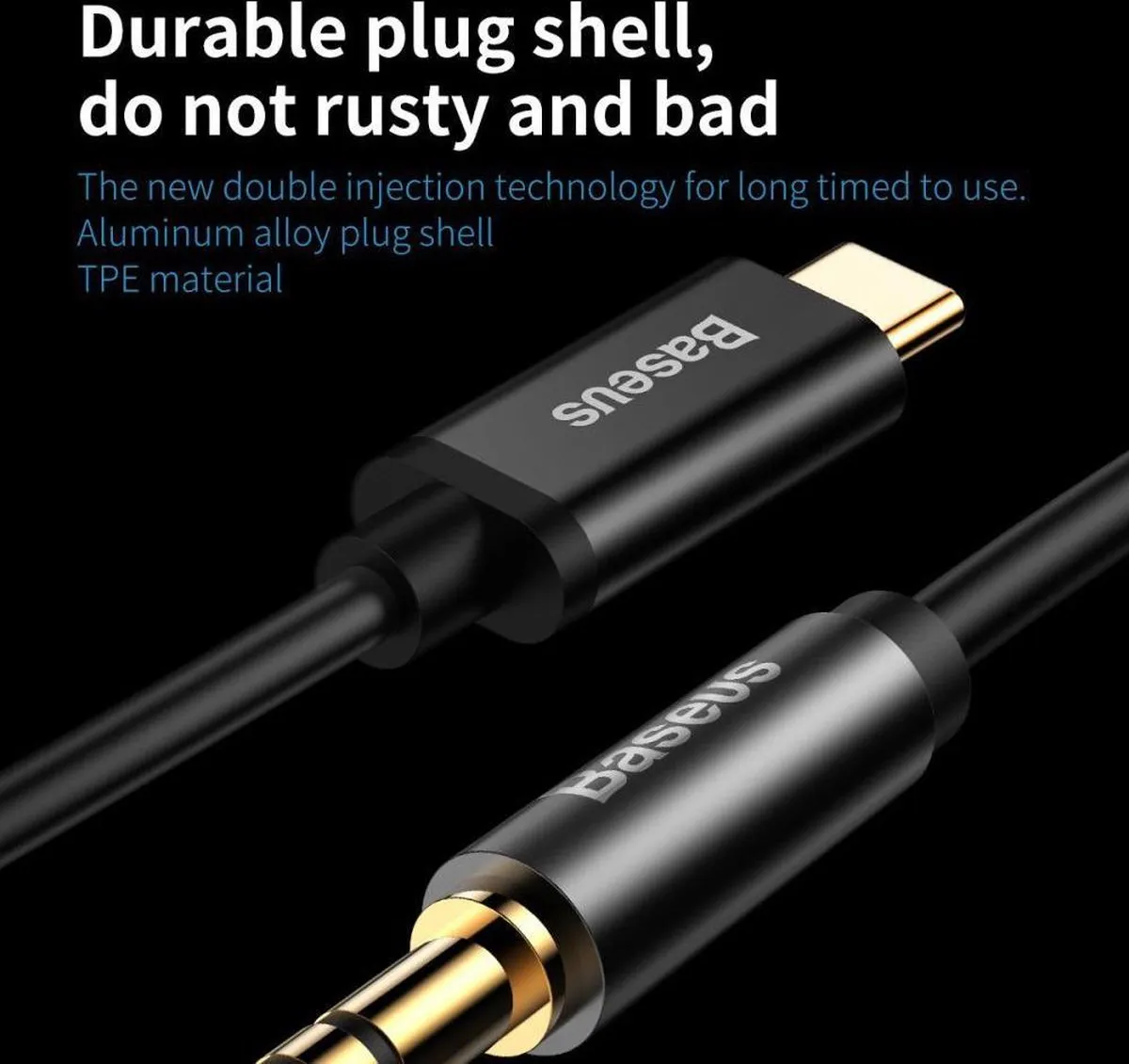 Baseus USB-C naar 3,5mm Jack Kabel 1,2m - Zwart - afbeelding 6 van 6