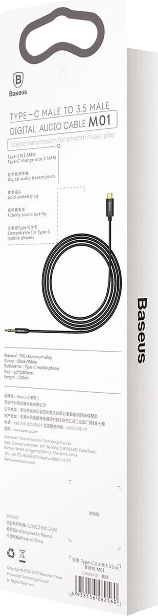 Baseus USB-C naar 3,5mm Jack Kabel 1,2m - Zwart