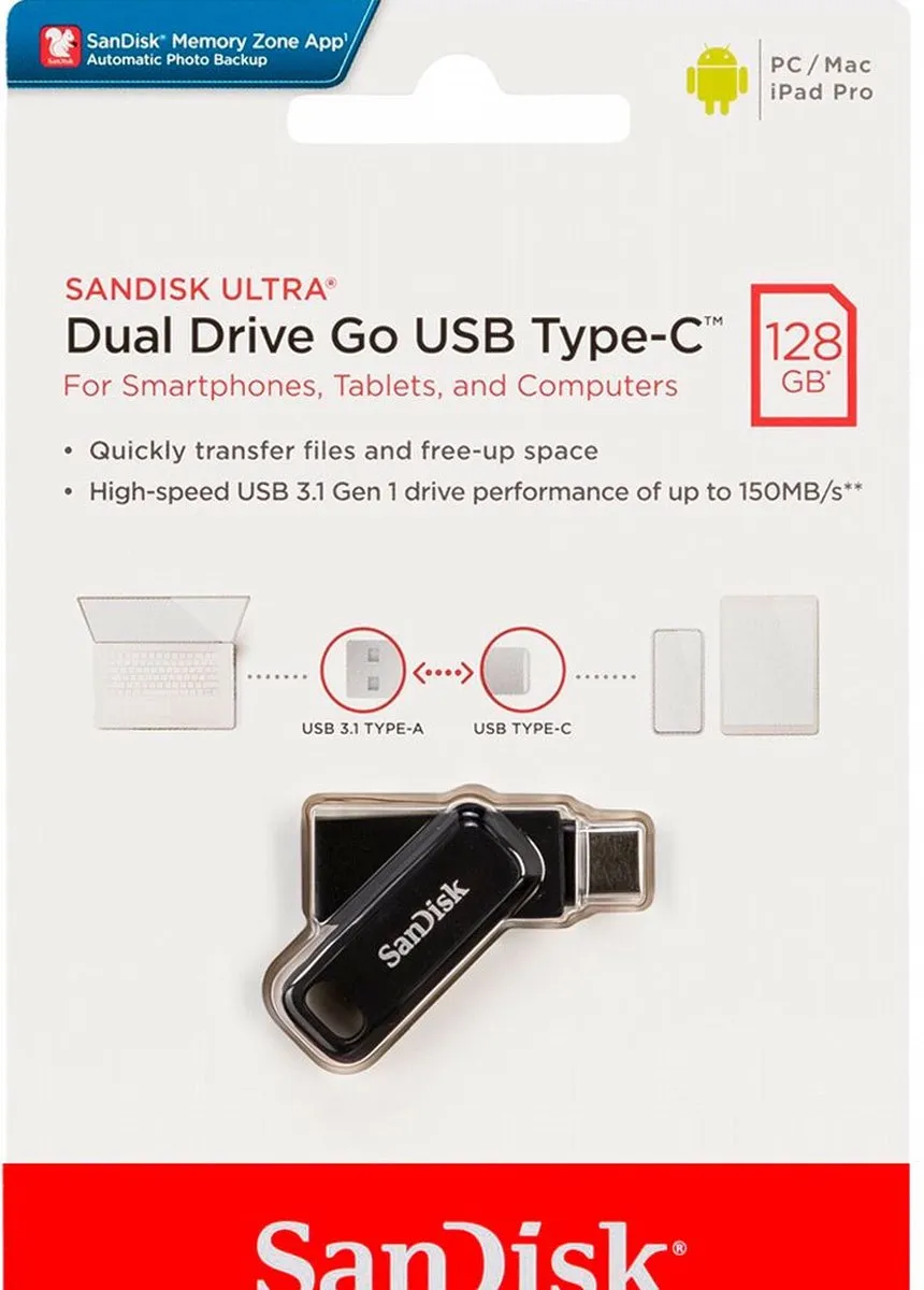 SanDisk Ultra Dual Drive Go SDDDC3-128G-G46 USB-stick 128GB - Zwart