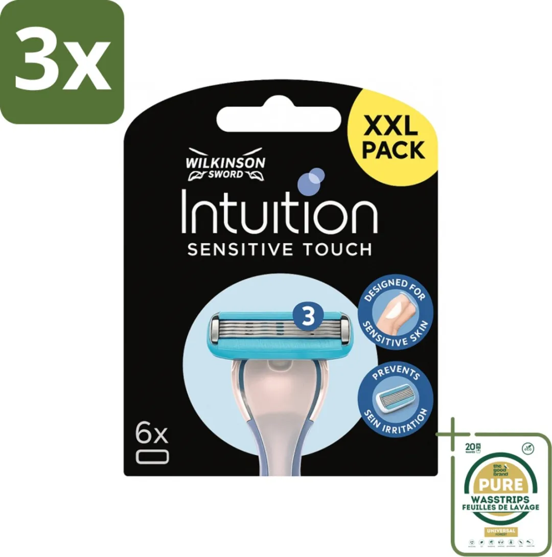 3 x Wilkinson - Navulmesjes Intuition Sensitive Touch - Met Verzorgende Gel - 6 scheermesjes - Grootverpakking - Scheermesjes - Gevoelige Huid - Verzorgende Gel - Aloe Vera - Vitamine E
