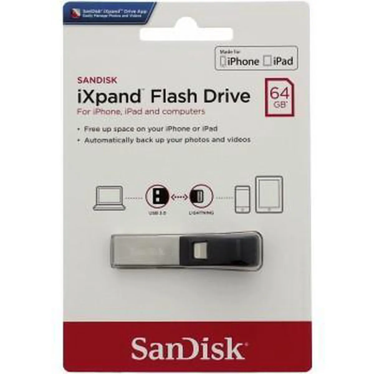 SanDisk iXpand 64GB USB 3.0 + Lightning - Zwart