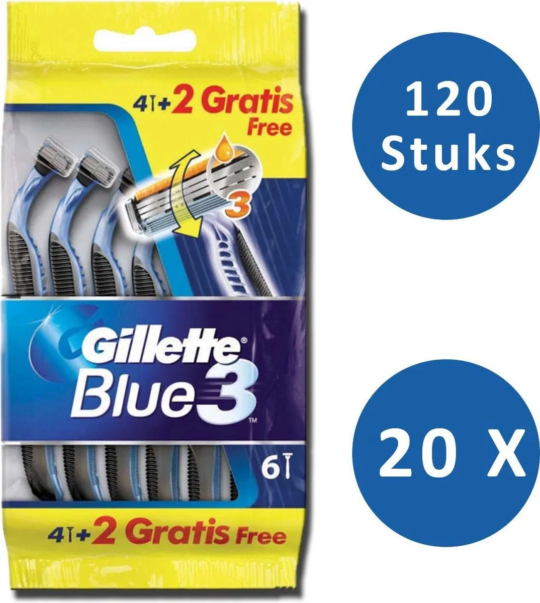 Gillette Blue III Wegwerpscheermesjes - 120 Stuks