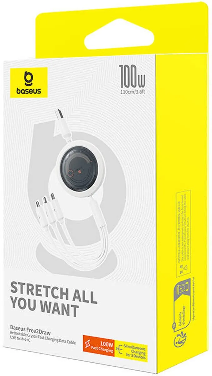 Baseus 3-in-1 USB-C Lightning Micro-USB Kabel 100W - 1,1m - Transparent