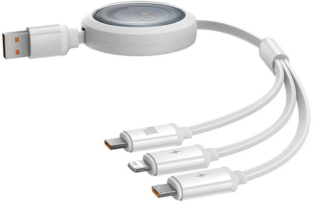 Baseus 3-in-1 USB-C Lightning Micro-USB Kabel 100W - 1,1m - Transparent - afbeelding 6 van 6