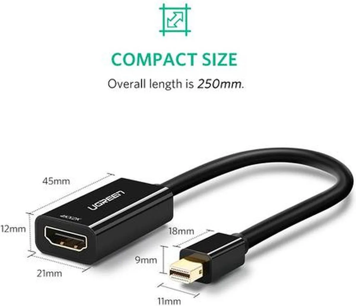 Ugreen 40360 Mini DisplayPort naar HDMI Kabel 0,25m - Zwart