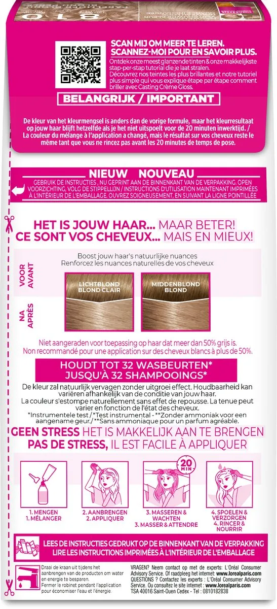 L'Oréal Paris Casting Crème Gloss 810 Parelmoer Blond - 250ml