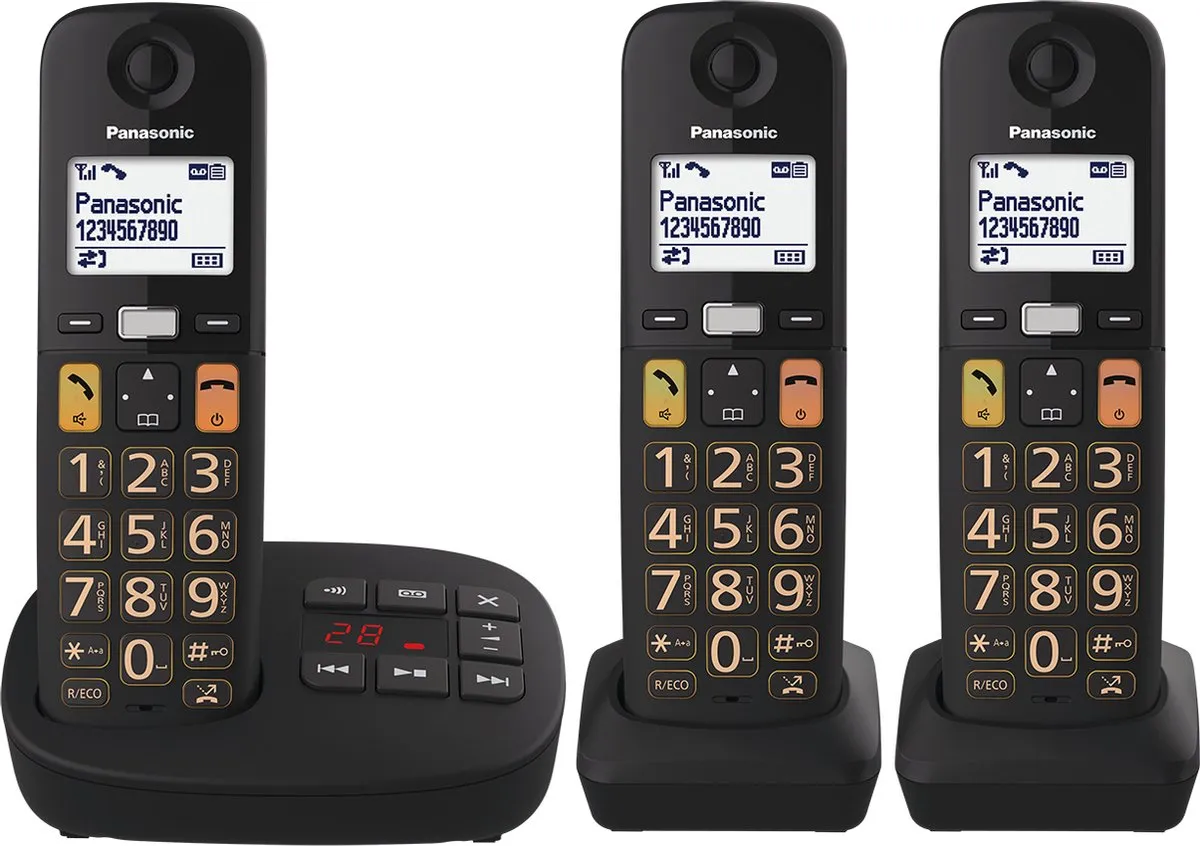 Panasonic KX-TGU133EXB DECT Telefoon - 3 Handsets met Antwoordapparaat - Zwart