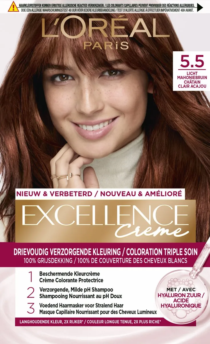 L'Oréal Paris Excellence Crème 5.5 Licht Mahoniebruin - 4 Stuks