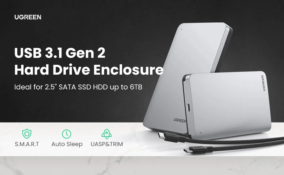 UGREEN 70499 USB-C Behuizing 2.5" SSD/HDD - Aluminium