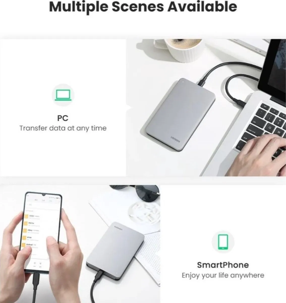 UGREEN 70499 USB-C Behuizing 2.5" SSD/HDD - Aluminium