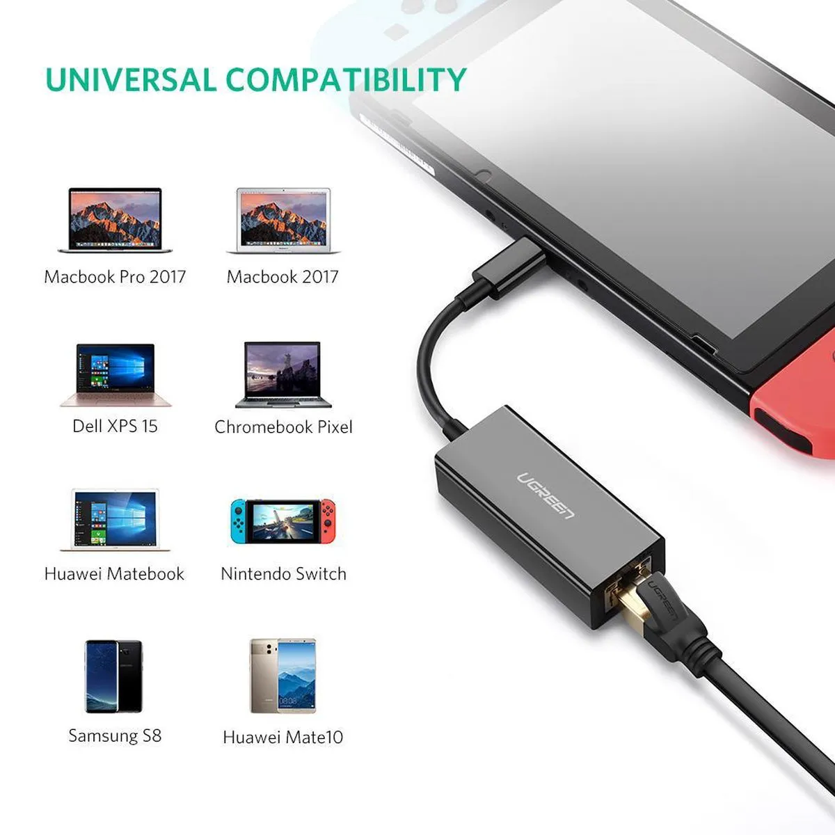 UGreen USB-C naar Ethernet Adapter 1000Mbps - Zwart