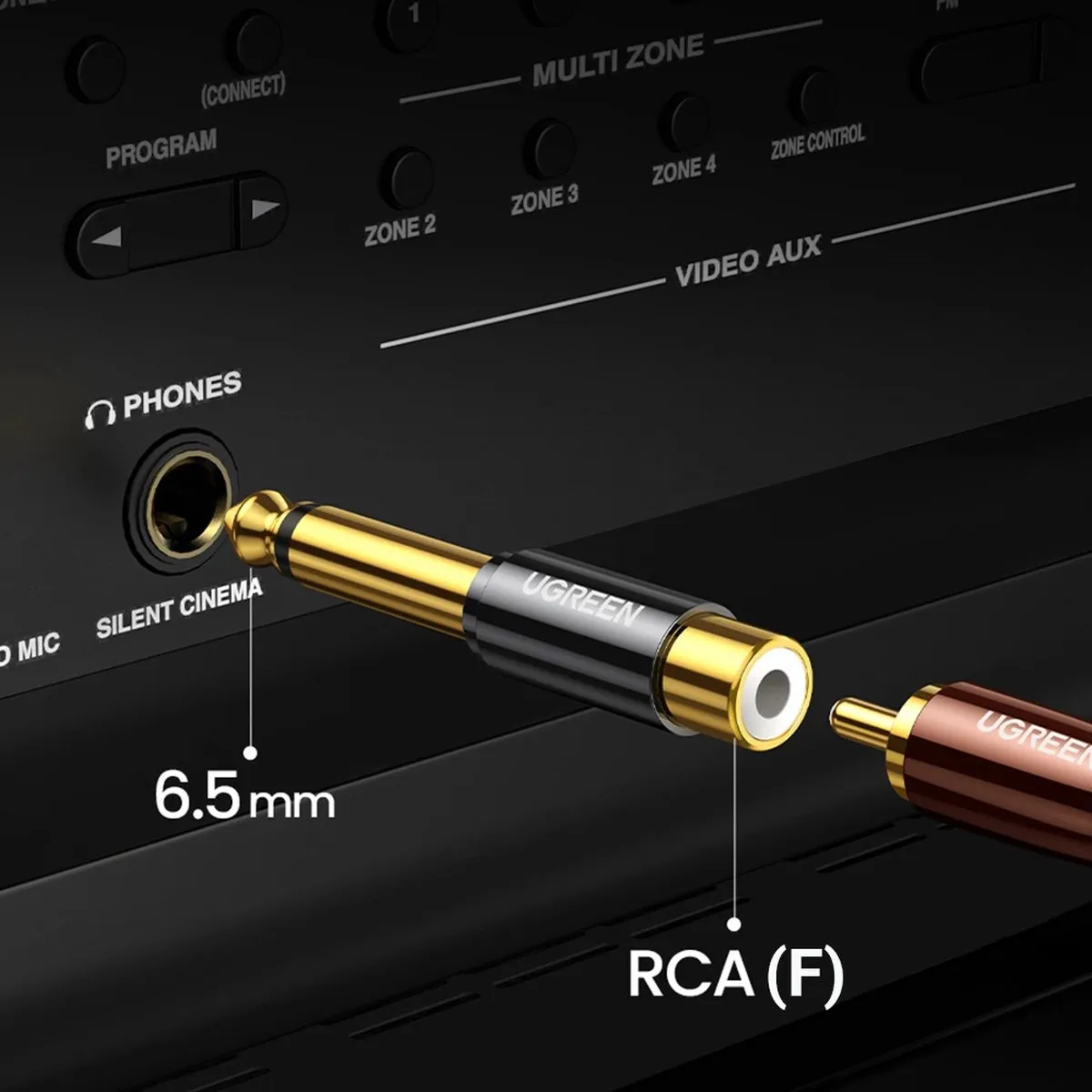 UGREEN 6,35mm Jack naar RCA Adapter - Goud - afbeelding 6 van 6