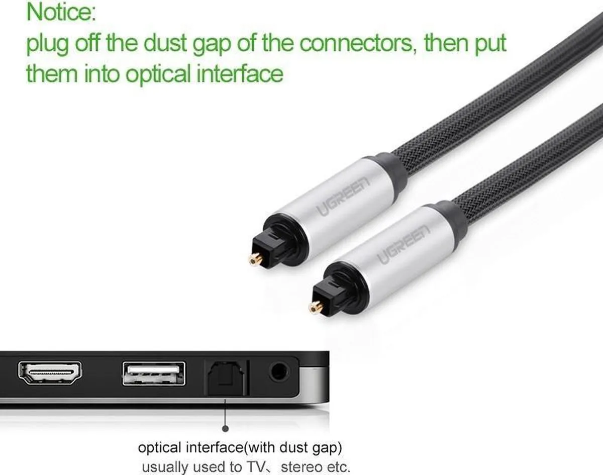 UGREEN Toslink Optical Audio Kabel 1.5m - Grij/Zwart