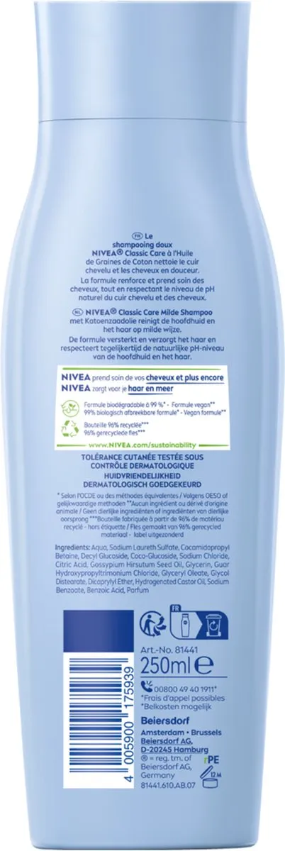 NIVEA Classic Mild Haar Shampoo - 6x250ml - afbeelding 6 van 6