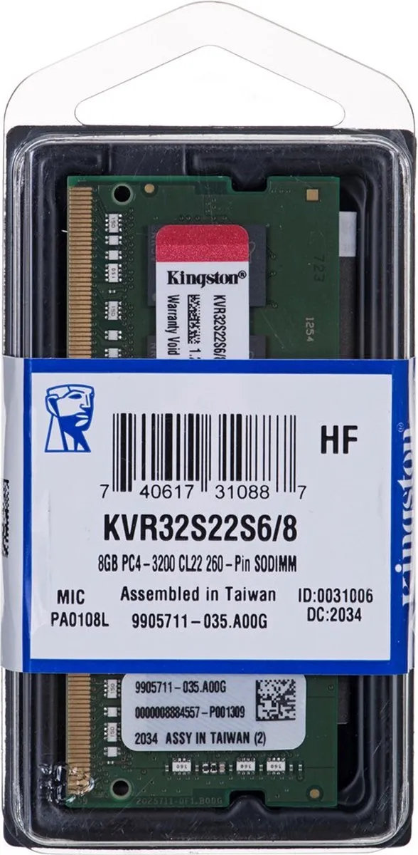 Kingston ValueRAM KVR32S22S6/8 Laptopgeheugen 8GB DDR4 3200MT/s
