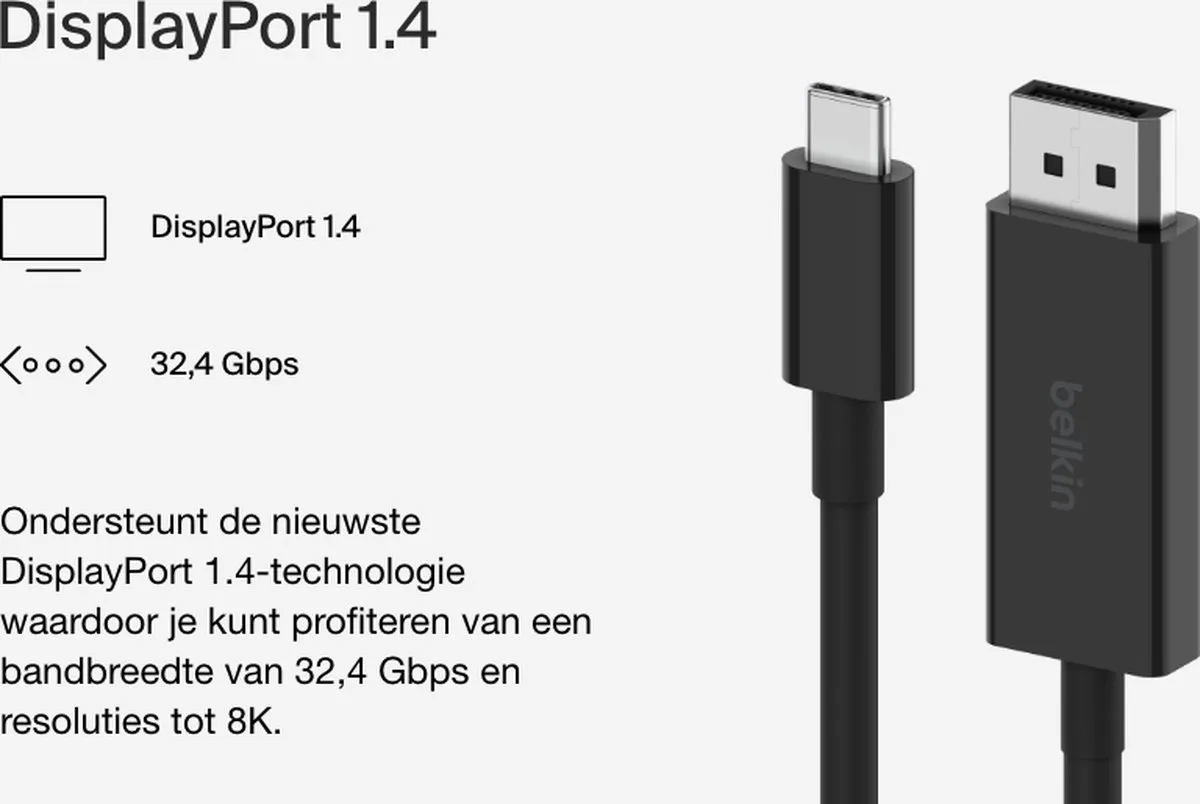 Belkin USB-C naar DisplayPort Adapter 2m - Zwart - afbeelding 6 van 6