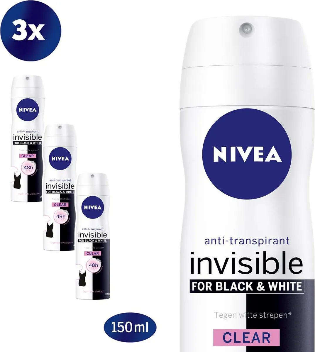 NIVEA Invisible For Black & White Deo Spray 150ml - 3 Stuks