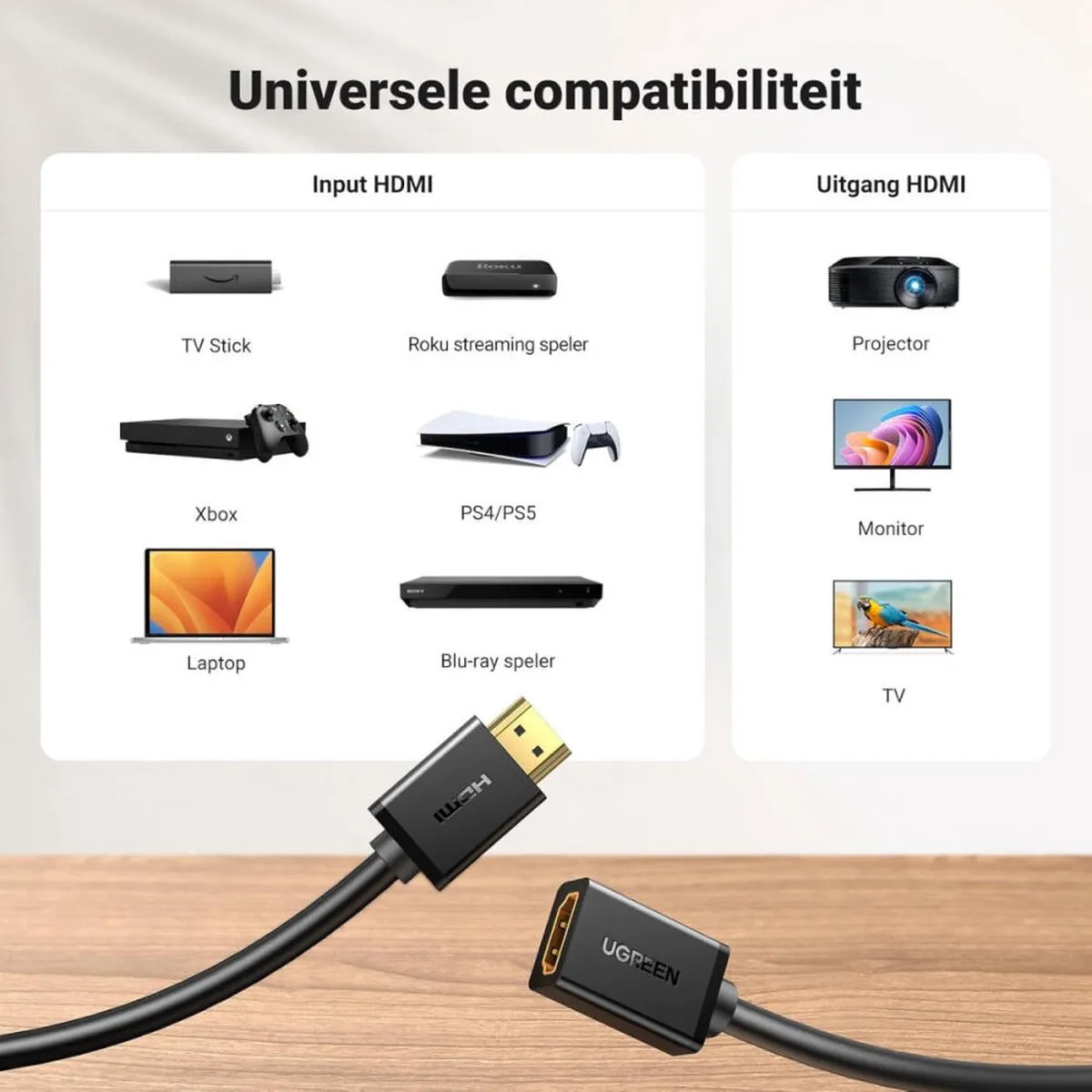 Ugreen HDMI Adapterkabel Mannelijk-Vrouwelijk 2.0 4K 1m - Zwart