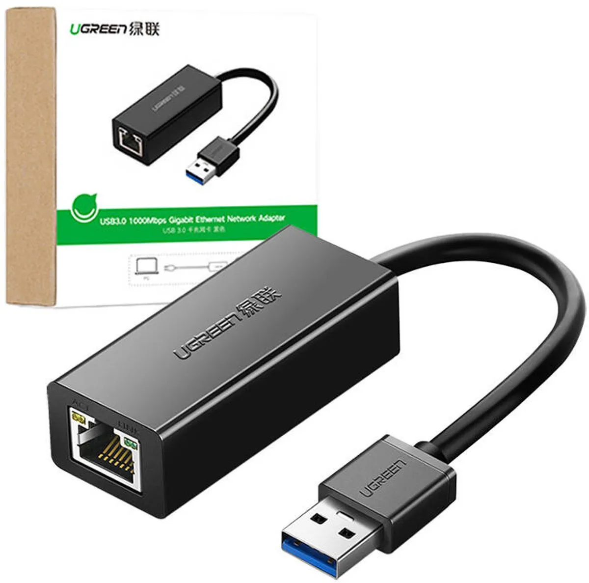 Ugreen USB 3.0 Naar RJ45 Gigabit Ethernet Adapter - Zwart