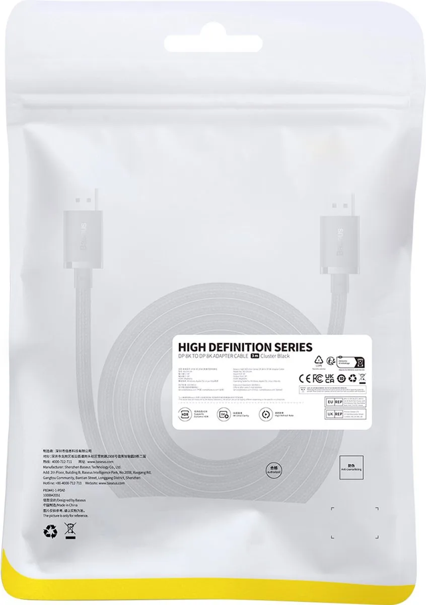 Baseus DisplayPort-kabel 8K 60Hz 1,5m - Zwart