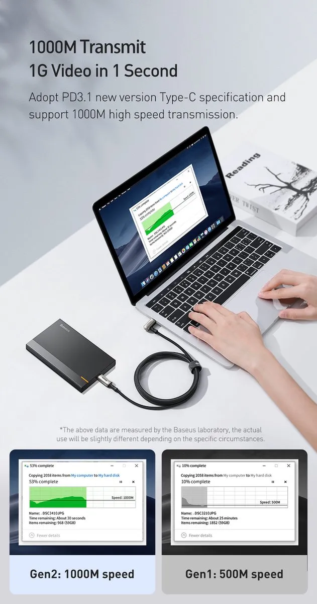 Baseus PD3.1 Cafule Series DP3.1 100W USB-C Kabel 1m - Space Gray