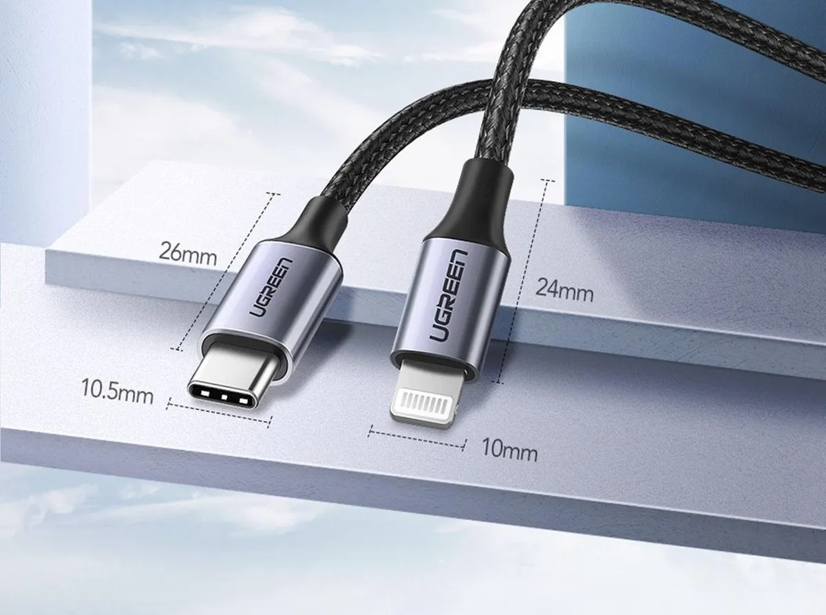 UGREEN UG-70523-1M USB-C Lightning Kabel 1m - Zwart-zilver
