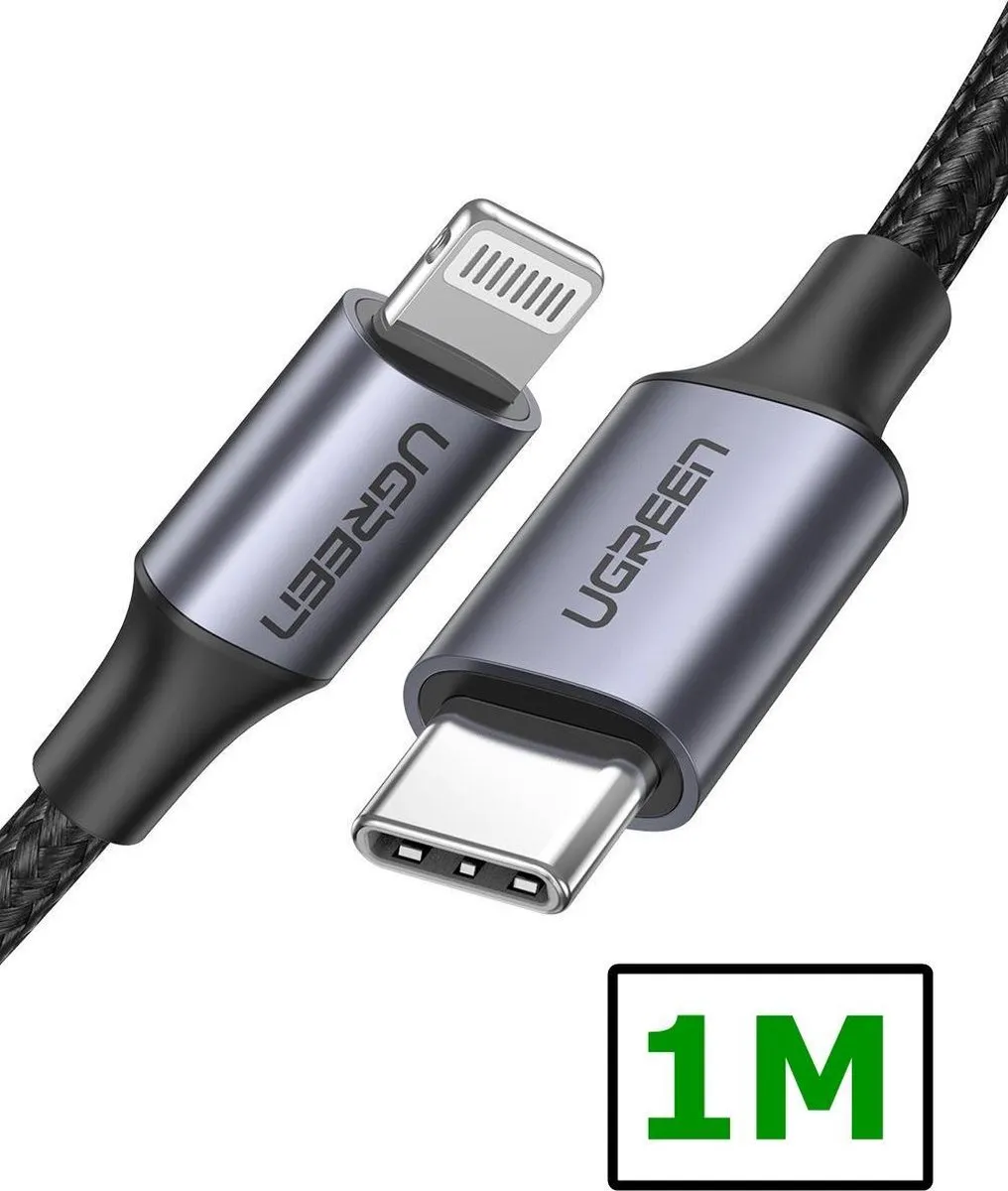 UGREEN UG-70523-1M USB-C Lightning Kabel 1m - Zwart-zilver