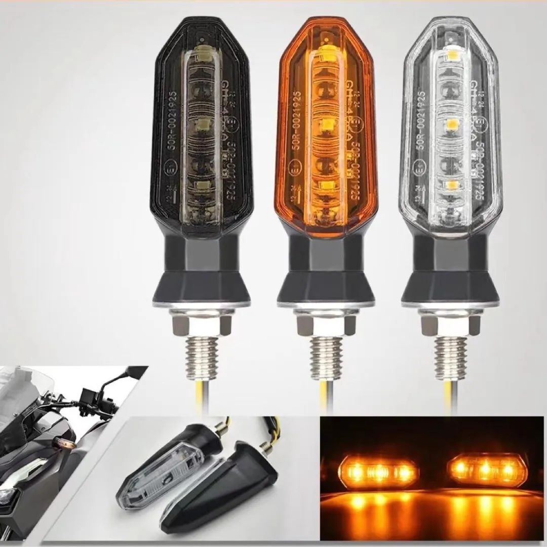 Set van 4 mini 3LED-knipperlichten voor motorfietsen, waterdicht, gecertificeerd voor voor- en achterkant, oranje.