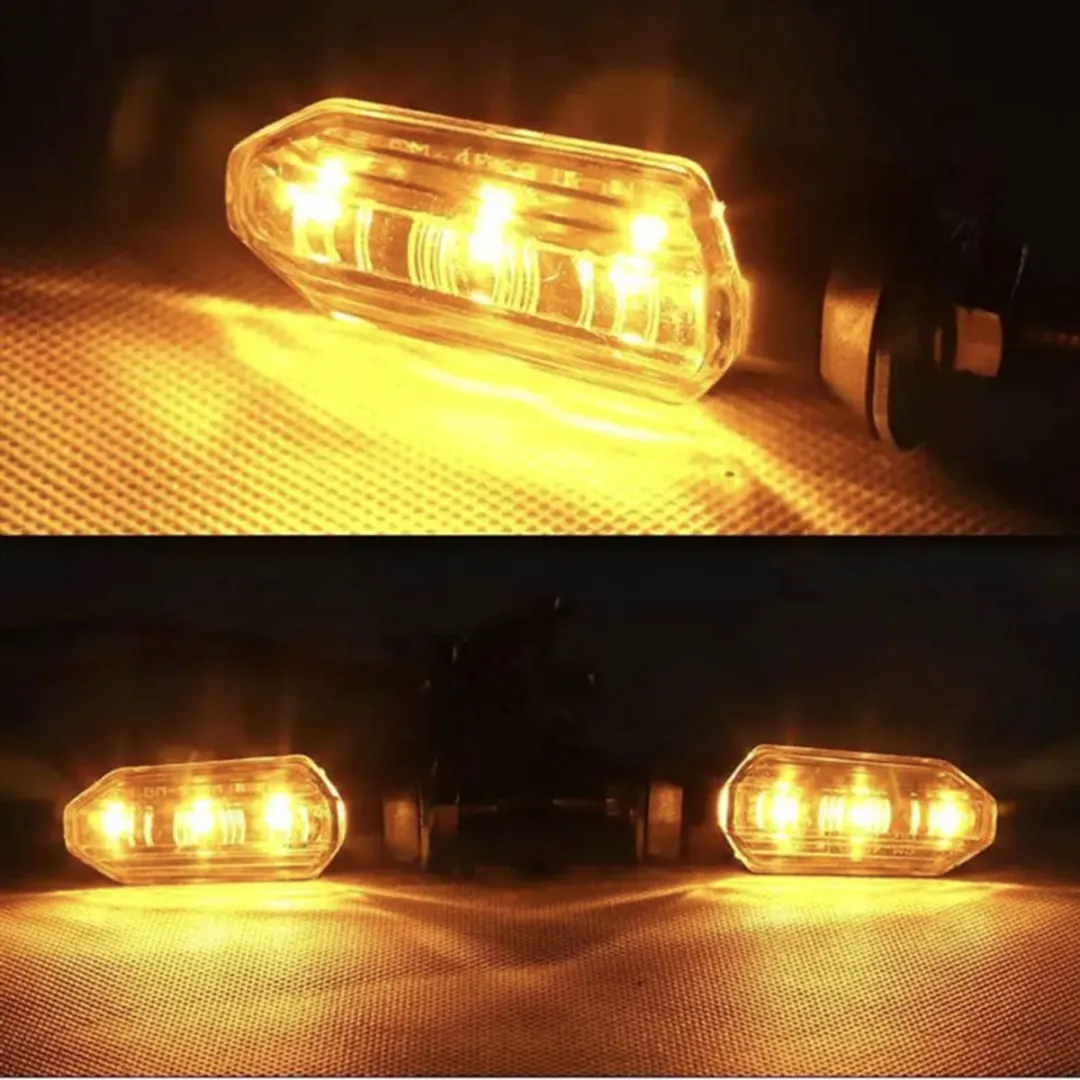 Set van 4 mini 3LED-knipperlichten voor motorfietsen, waterdicht, gecertificeerd voor voor- en achterkant, oranje.