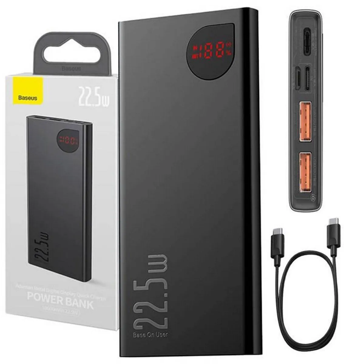 Baseus Adaman 10000mAh Powerbank - 22.5W - 3x Opladen - Zwart
