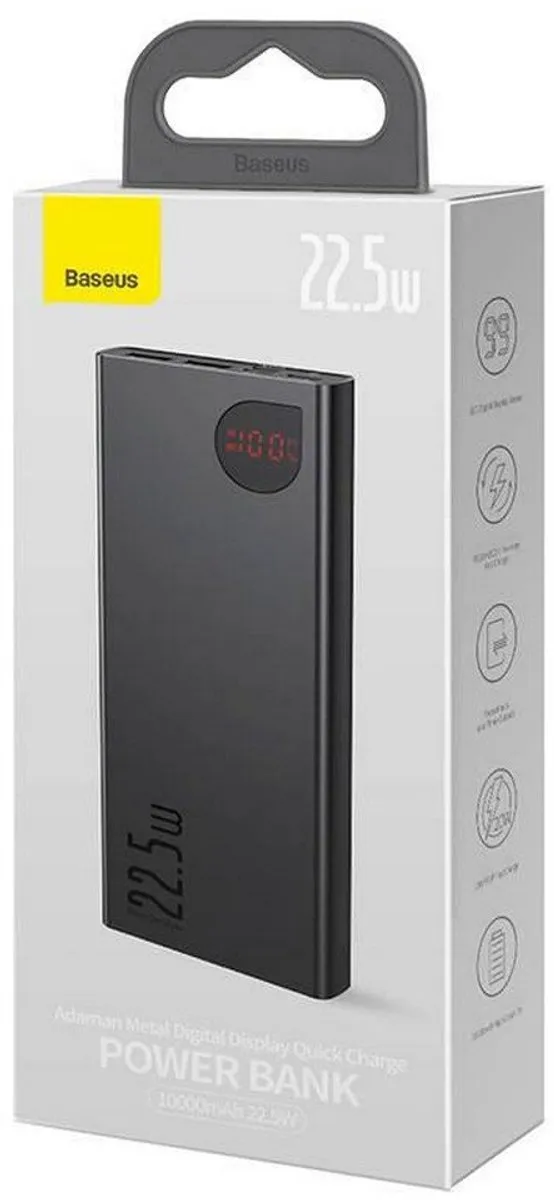 Baseus Adaman 10000mAh Powerbank - 22.5W - 3x Opladen - Zwart
