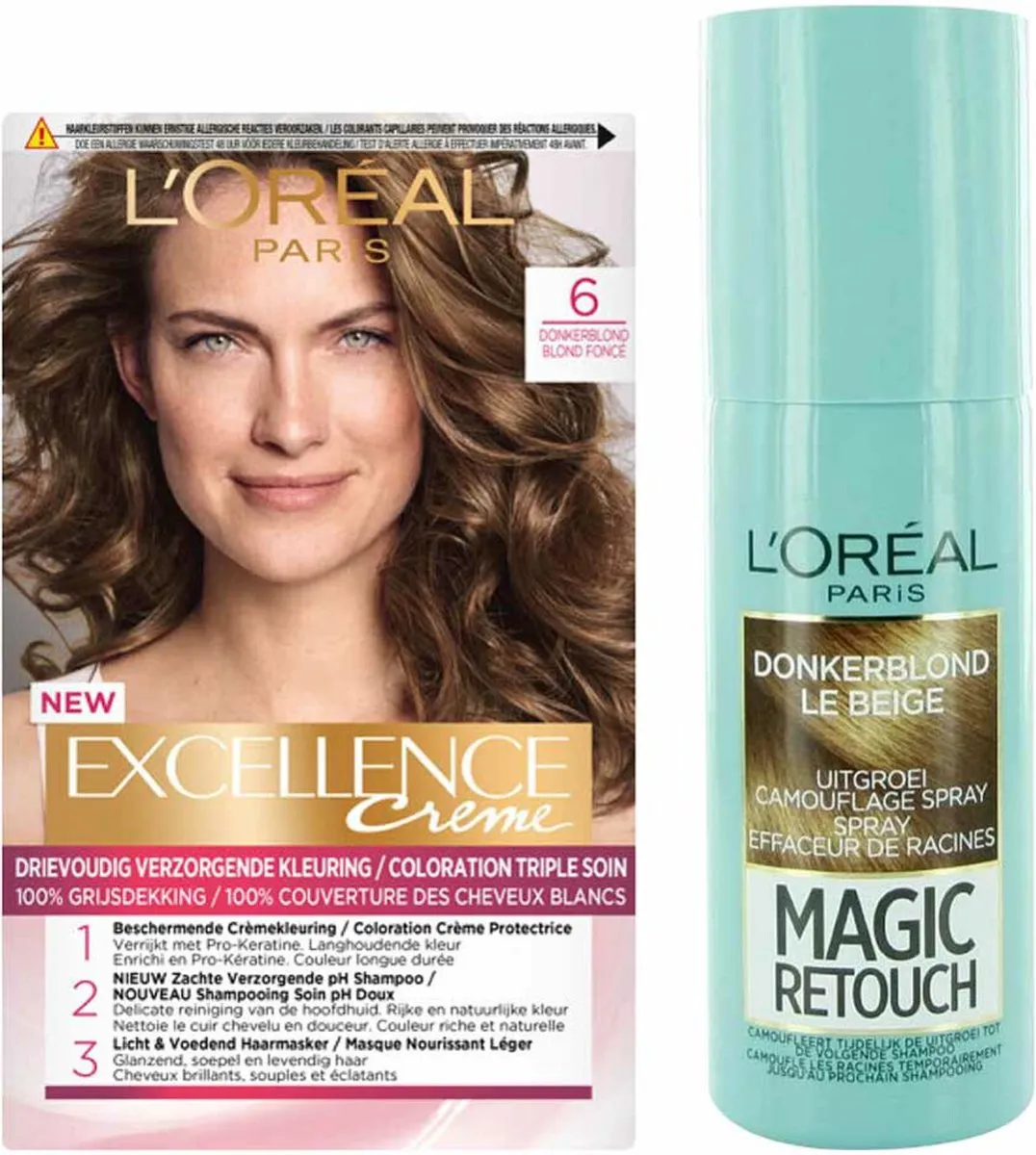 L'Oréal Paris Excellence Crème 6 Donker Blond + Magic Retouch Spray 75ml
