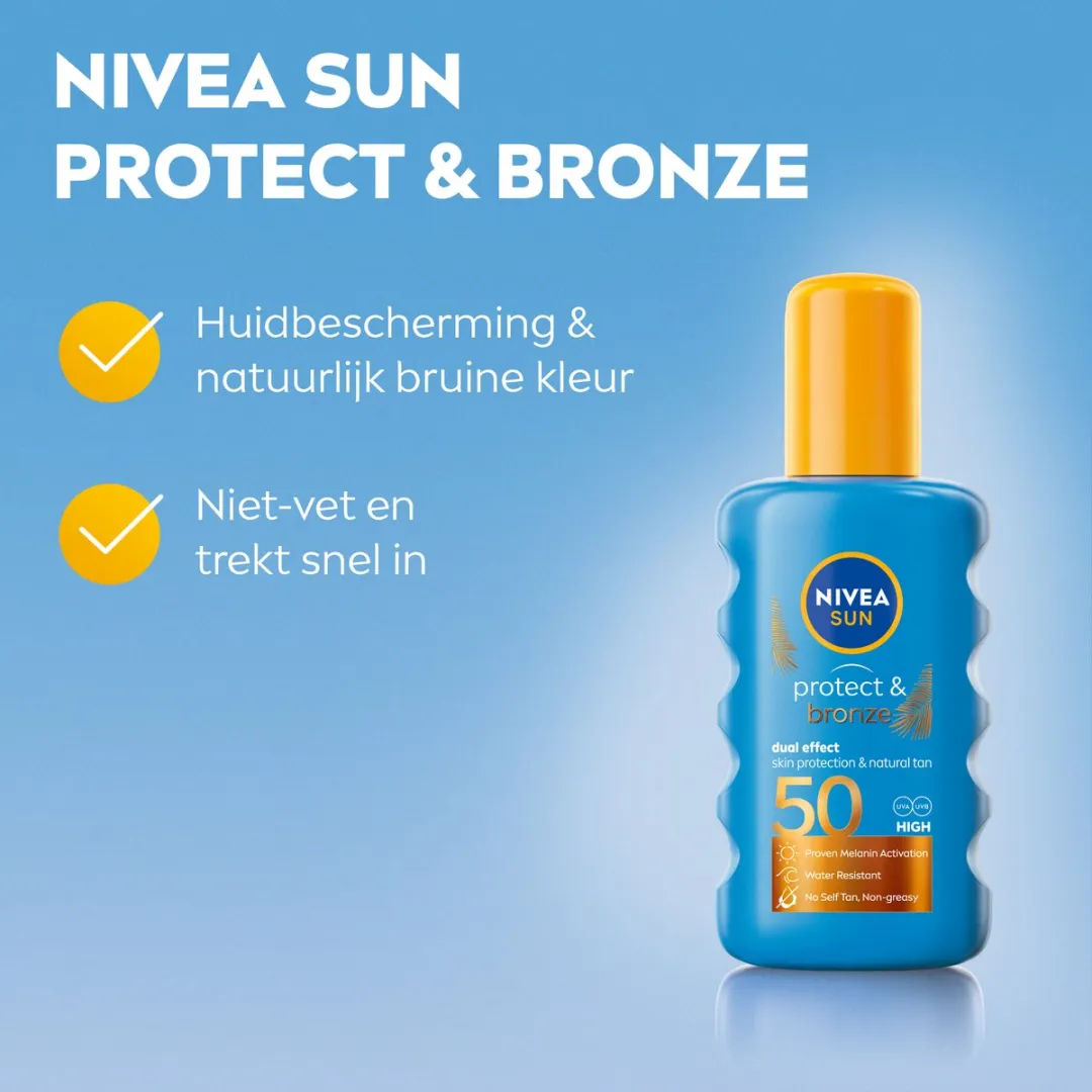 NIVEA SUN Protect & Bronze Zonnebrand Spray SPF 50 - 2x200ml - afbeelding 3 van 6