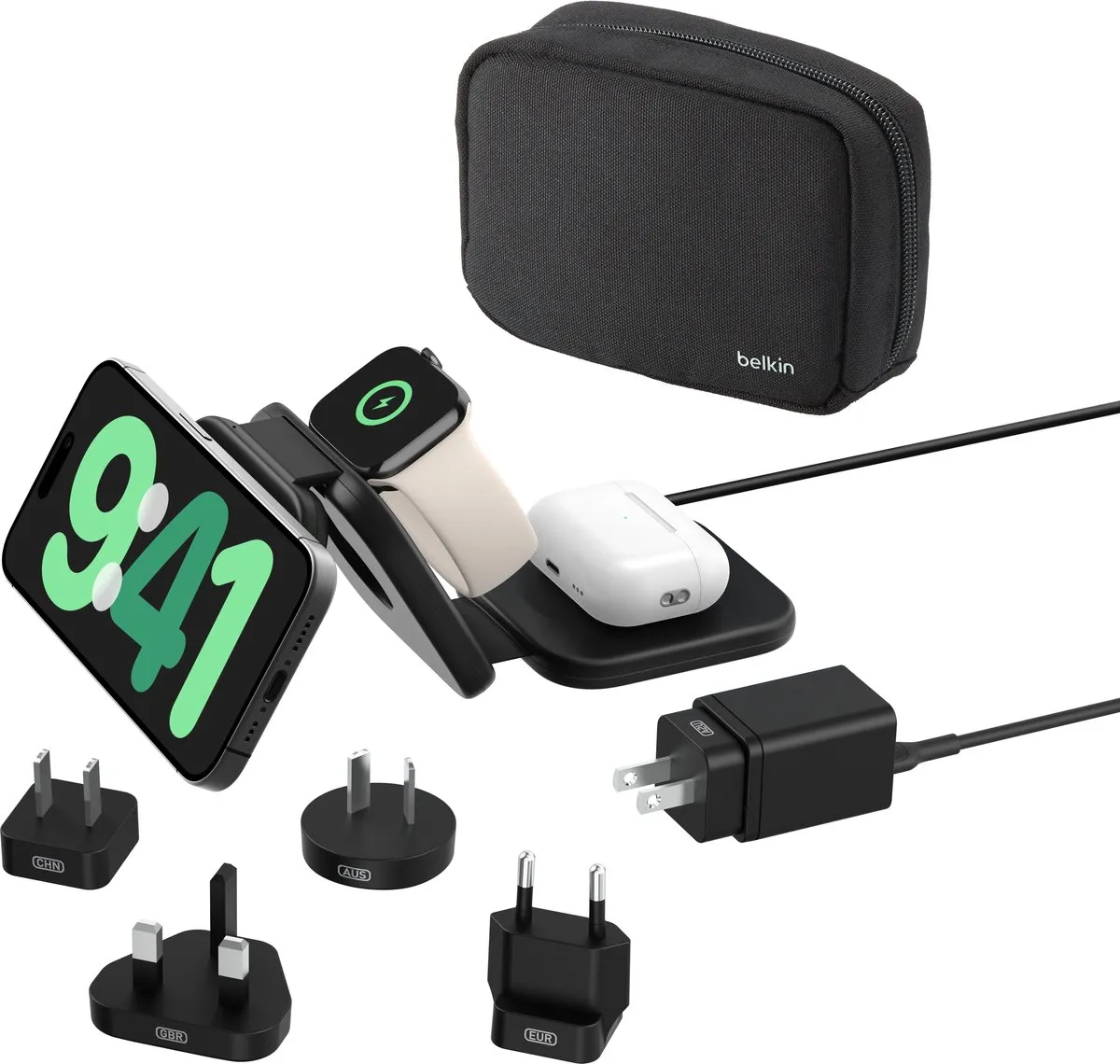 Belkin WIZ024HQBK 3-in-1 Reislaadstation - 15W - Zwart