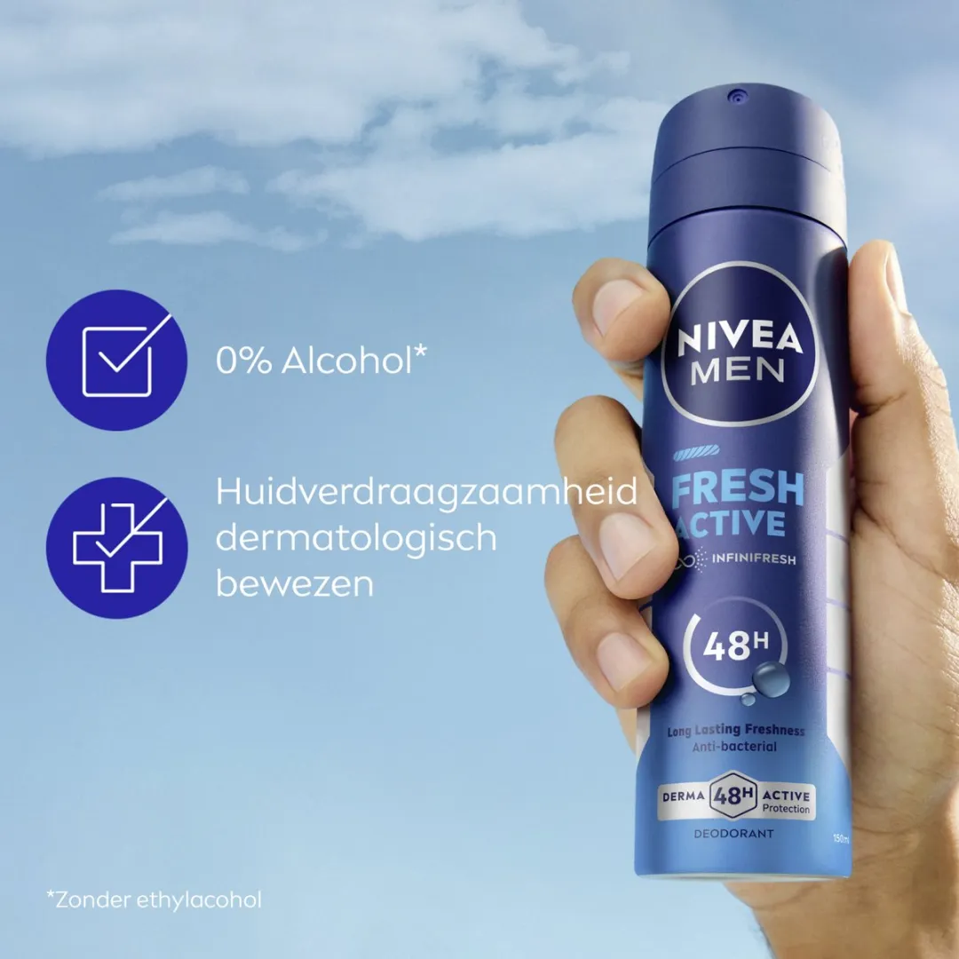 NIVEA MEN Fresh Active Deo Spray - 2x150ml - Aluminiumvrij